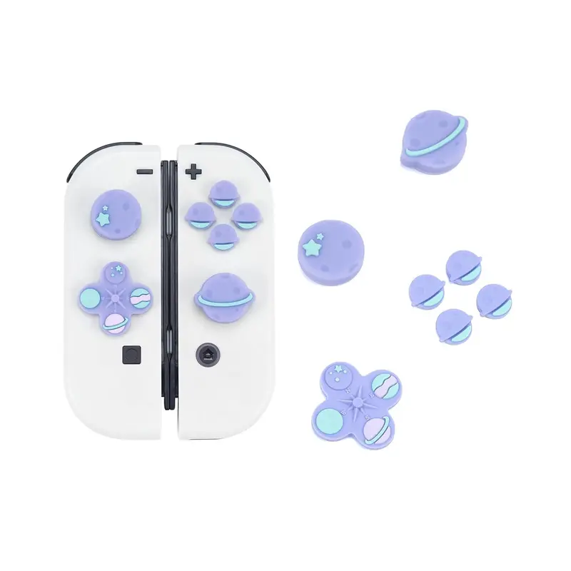 GeekShare Happy Planet Cute Silicone Gaming Accessories Set - 1 D-Pad Button Cap, ABXY Key Stickers, Silicone Grip Joystick Covers for Nintendo Switch/OLED Console, Game Controller Protection with 5-min DIY Mod, Easy to Apply