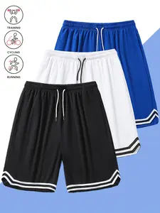 Men’s 3-Pack Mesh Breathable Athletic Shorts, Summer Wear, Lightweight and Breathable Running/Basketball Outdoor Sports Shorts, Drawstring Striped Design, Elastic Waistband Suitable for Men and Teens