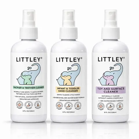 Littley full-size 8oz starter pack | hand cleanser, toy & surface cleaner, pacifier & teether cleaner | baby essentials 3-pack