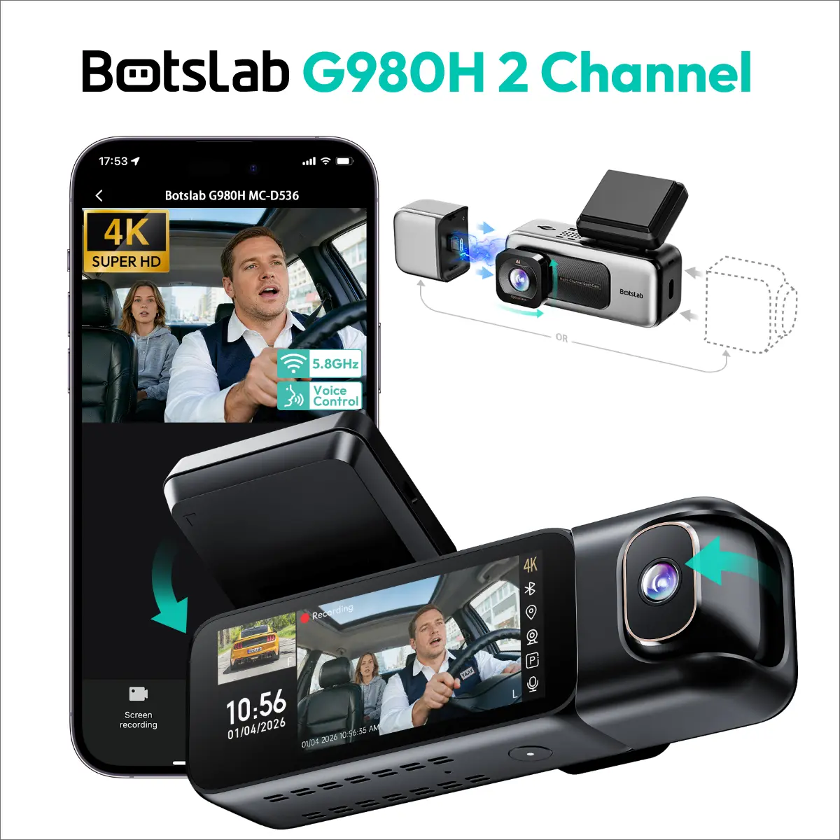 [summerfinds]Botslab 2 Channel 4K Dash Cam with 3.18" Touch Screen, Sentry Mode, 24/7 Parking, Built-in GPS, 5.8G WiFi, Night Vision, Voice Control, 128GB Card Included