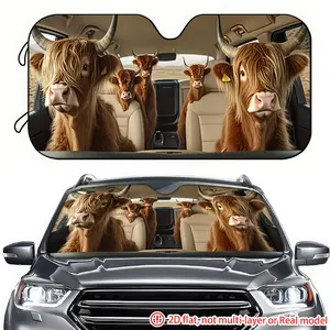 1pc car interior high ground cow car sunshade 2D high-definition printing, car sunshade effectively blocks sunlight, suitable for front windshield decoration of trucks, General Motors, SUVs