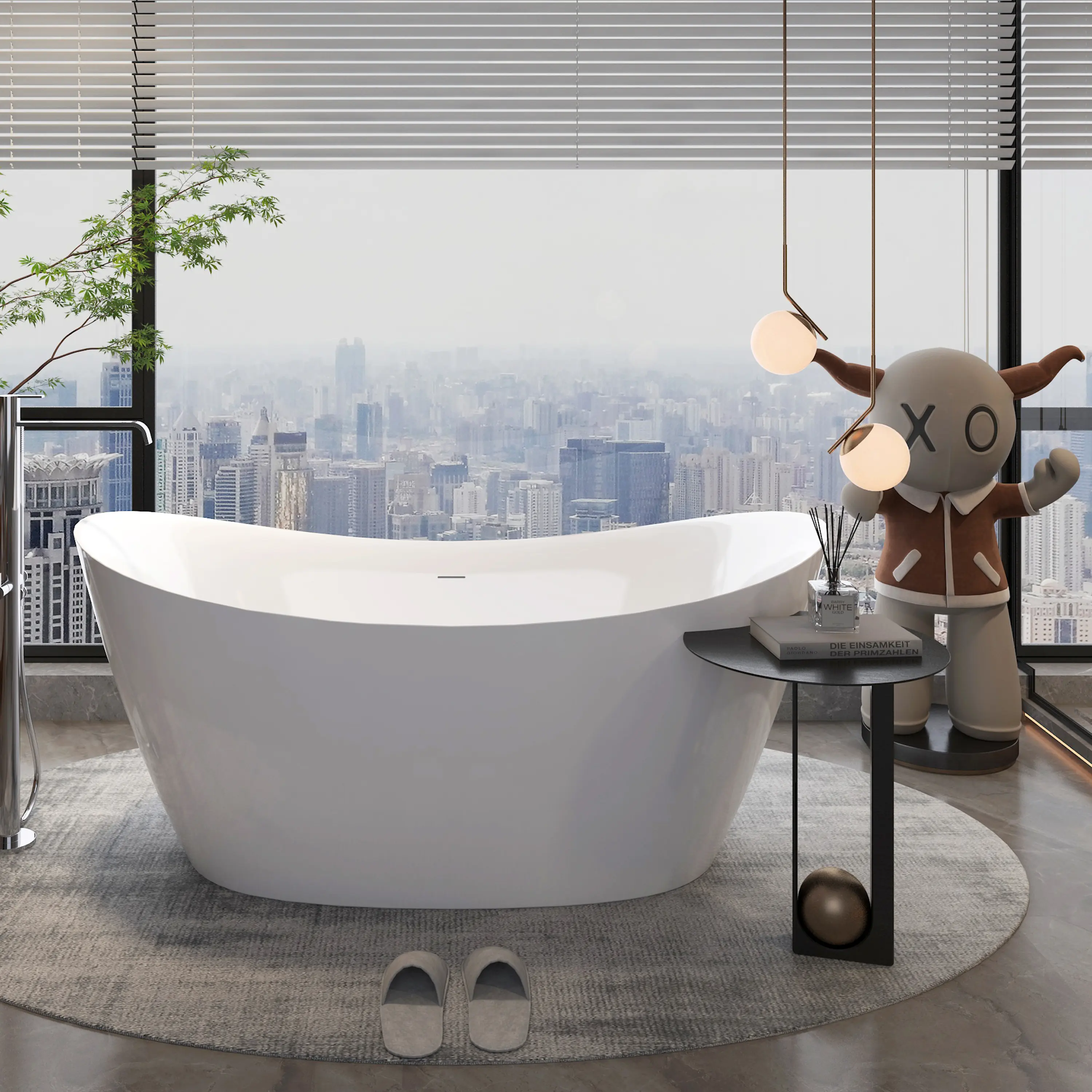 Free Standing Tub 59" x 30" Deep Soaking Bath Tub Acrylic Freestanding Bathtub A19 Soaker Tub