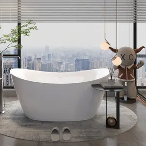 Free Standing Tub 59" x 30" Deep Soaking Bath Tub Acrylic Freestanding Bathtub A19 Soaker Tub