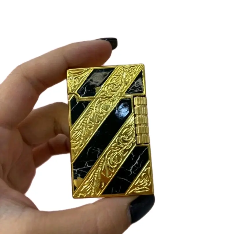 Refillable Natural Flames Lighter Heavy Metal Very Nice Quality with Elegant Gold and Black Design