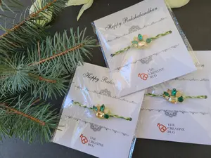 Green Flower Rakhi | Raksha Bandhan | Handmade | Customized | Personalized | Crystals | Gems | Indian Bracelet | Rakhi for brother | Rakhri