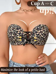Women's Leopard Print Strapless Push-Up Bra, Front Buckle Design, Medium Support, Elegant Style, Suitable for Backless, Shoulder Exposure, Parties, Daily Wear, Versatile Use strapless bra minimizer bra
