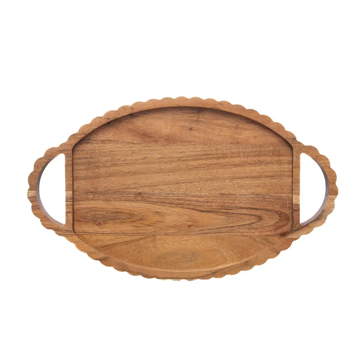 17" Scalloped Acacia Oval Tray