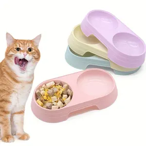 Double Cat Feeding Bowl - Integrated cat food and water station, durable PP material, 2-in-1 design with multiple compartments, ideal for indoor cat feeding, pet water bowl | Modern pet bowl | Easy cleaning material, cat bowl for food and water