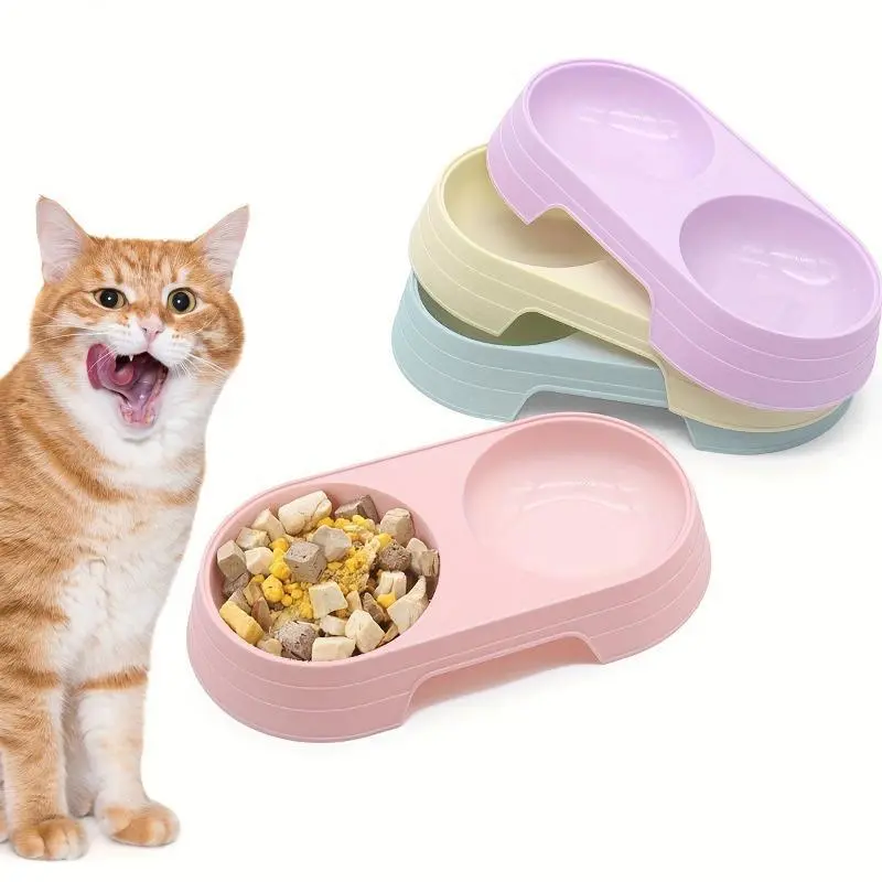 Double Cat Feeding Bowl - Integrated cat food and water station, durable PP material, 2-in-1 design with multiple compartments, ideal for indoor cat feeding, pet water bowl | Modern pet bowl | Easy cleaning material, cat bowl for food and water