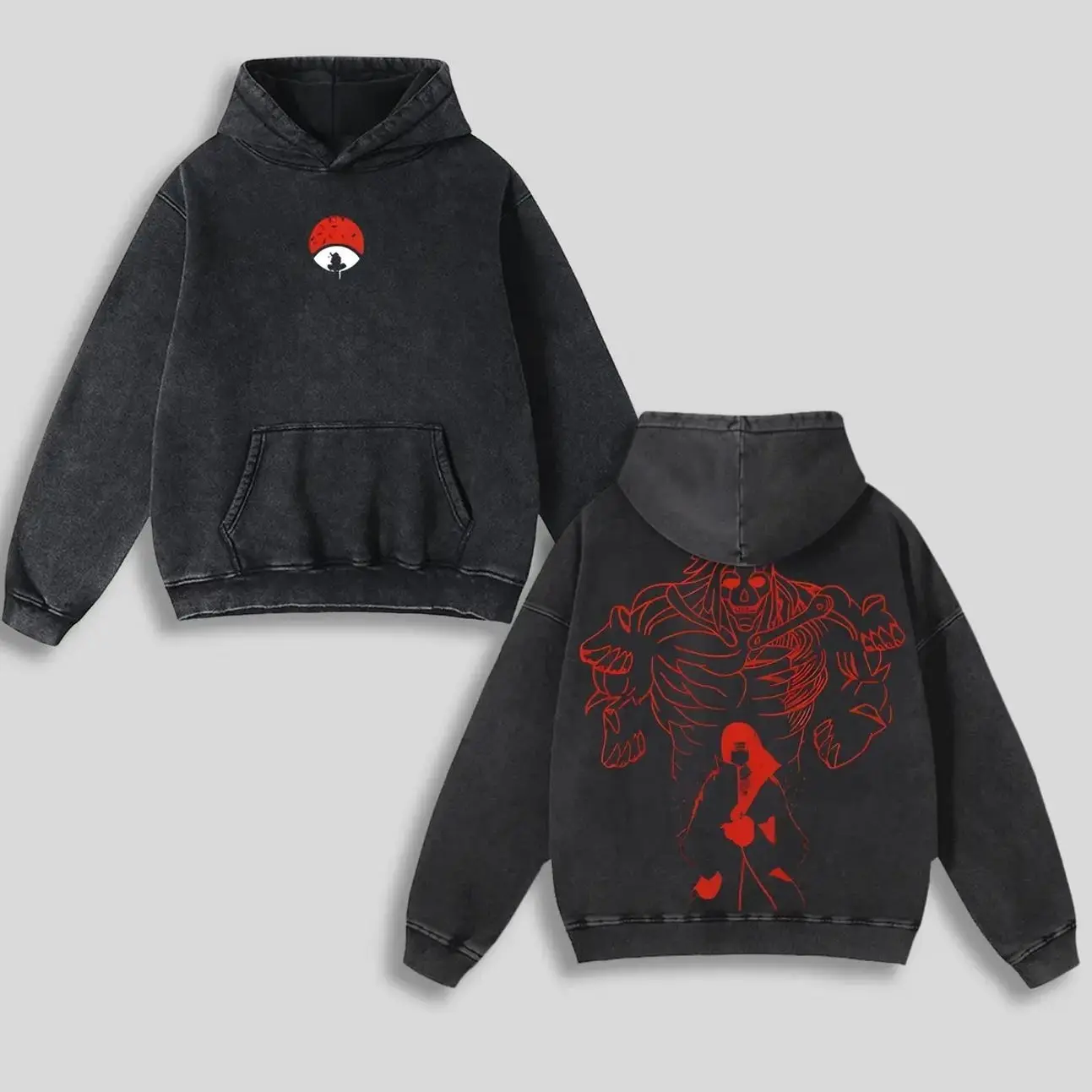 Retro Heavy Limited Itachi Sasunoo - Naruto Anime Double Printed Vintage Washed Hoodie Unisex Oversize Anime Manga Washed Heavyweight Cotton Hoodie X9F 26A