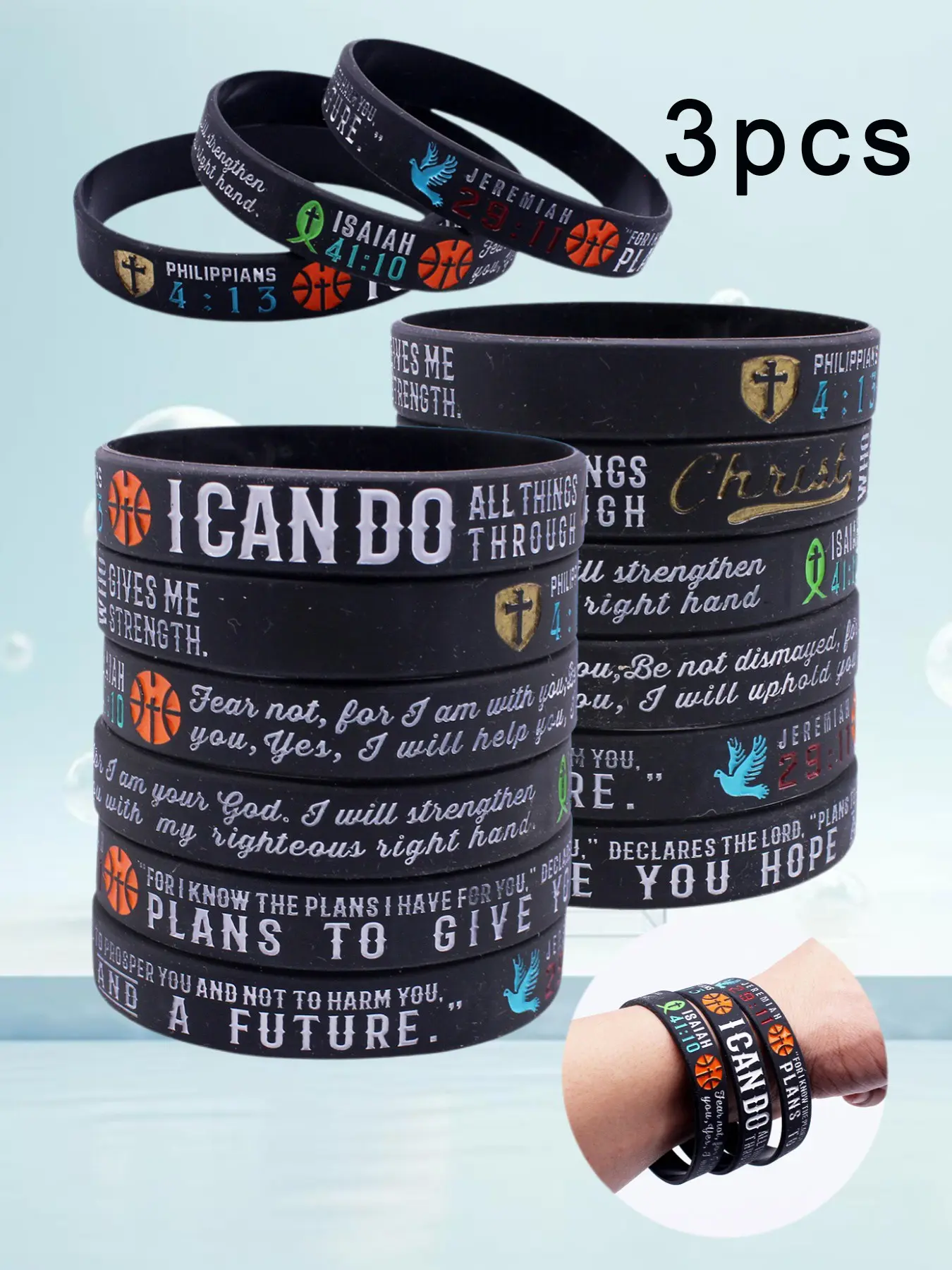 3pcs Silicone Bracelets with Basketball Patterns and Inspirational Bible Verses, Perfect Daily Wear for Basketball Lovers and Gifts, Bracelet Sets
