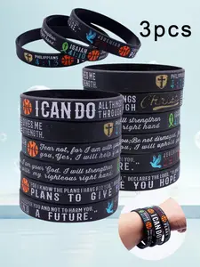 3pcs Silicone Bracelets with Basketball Patterns and Inspirational Bible Verses, Perfect Daily Wear for Basketball Lovers and Gifts