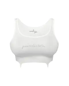 Please Crop – Women’s White Stretch Crop Tank Top, Sleeveless Fitted Cropped Shirt with Rhinestone Logo, Trendy Casual Streetwear Top