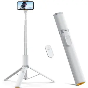 63" Tripod, Extendable Selfie Stick with Wireless Remote and Holder, Portable All-in-1 Tripod Stand for Video Recording, Compatible For iPhone,Android (White)