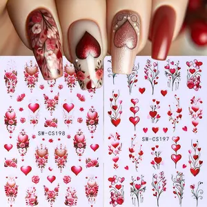 2pcs Romantic Valentine's Day Nail Art Stickers, Heart Rose Design DIY Self-Adhesive Nail Decals, Perfect for Women and Girls