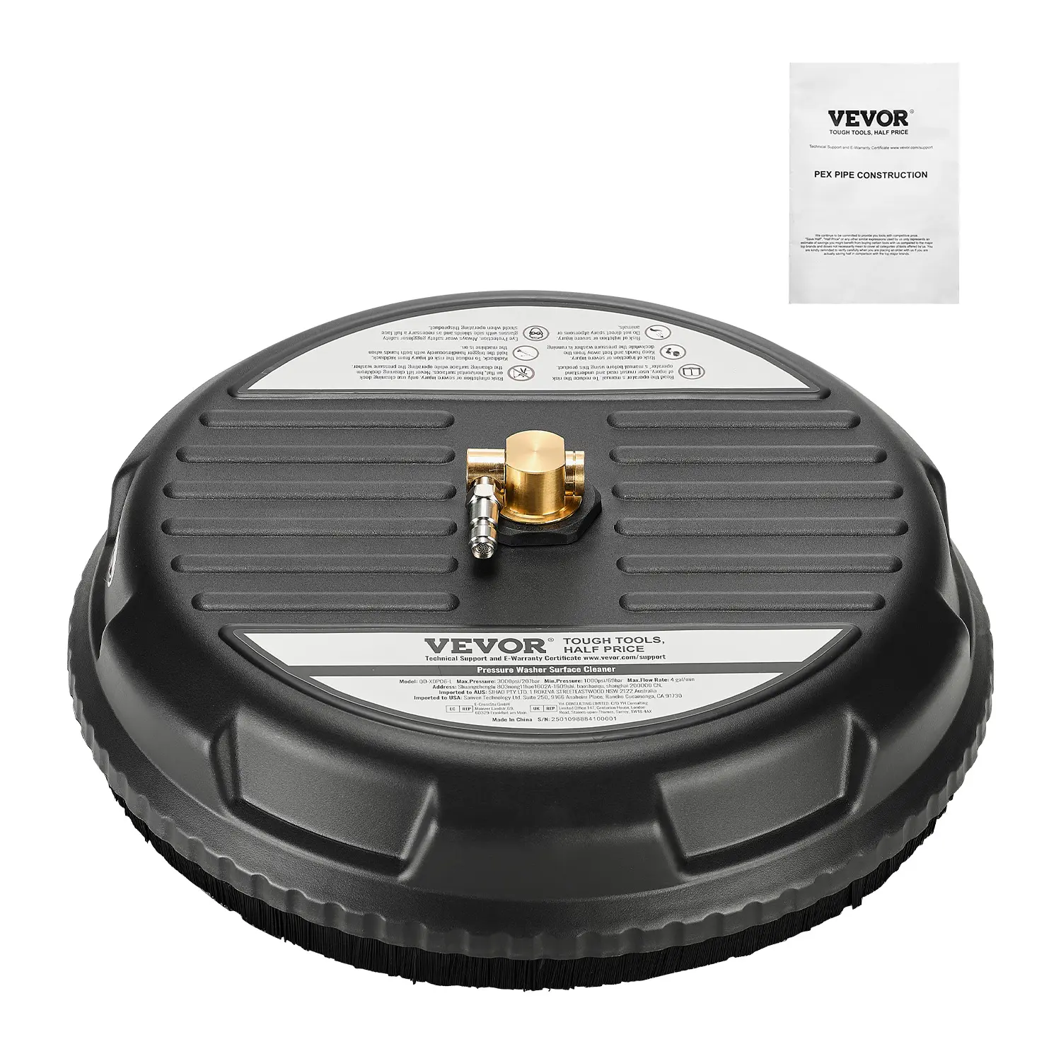 【BackToSchool】VEVOR 15" Heavy Duty Cleaning Pressure Washer Surface Cleaner, Plastic Body Power Tool with 4 Wheels, 3000 Max PSI, 1/4" Quick Connector, 2 Spray Nozzles, Dual Rotators for Driveways, Patio (Father's Day Gift), Garage