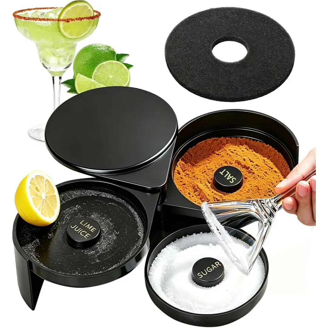 3 Tier Plastic Margarita Salt Box - Essential Cocktail Glass Tool - Stackable Plastic Containers for Summer Parties - Perfect for Backyard BBQ's - Pool Parties and Outdoor Entertaining - Home Bar Set for DIY Mixology