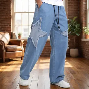 Y2k Baggy Jeans for Men,Hip Hop Pants Wide Leg Loose Joggers Star Graphic Jeans