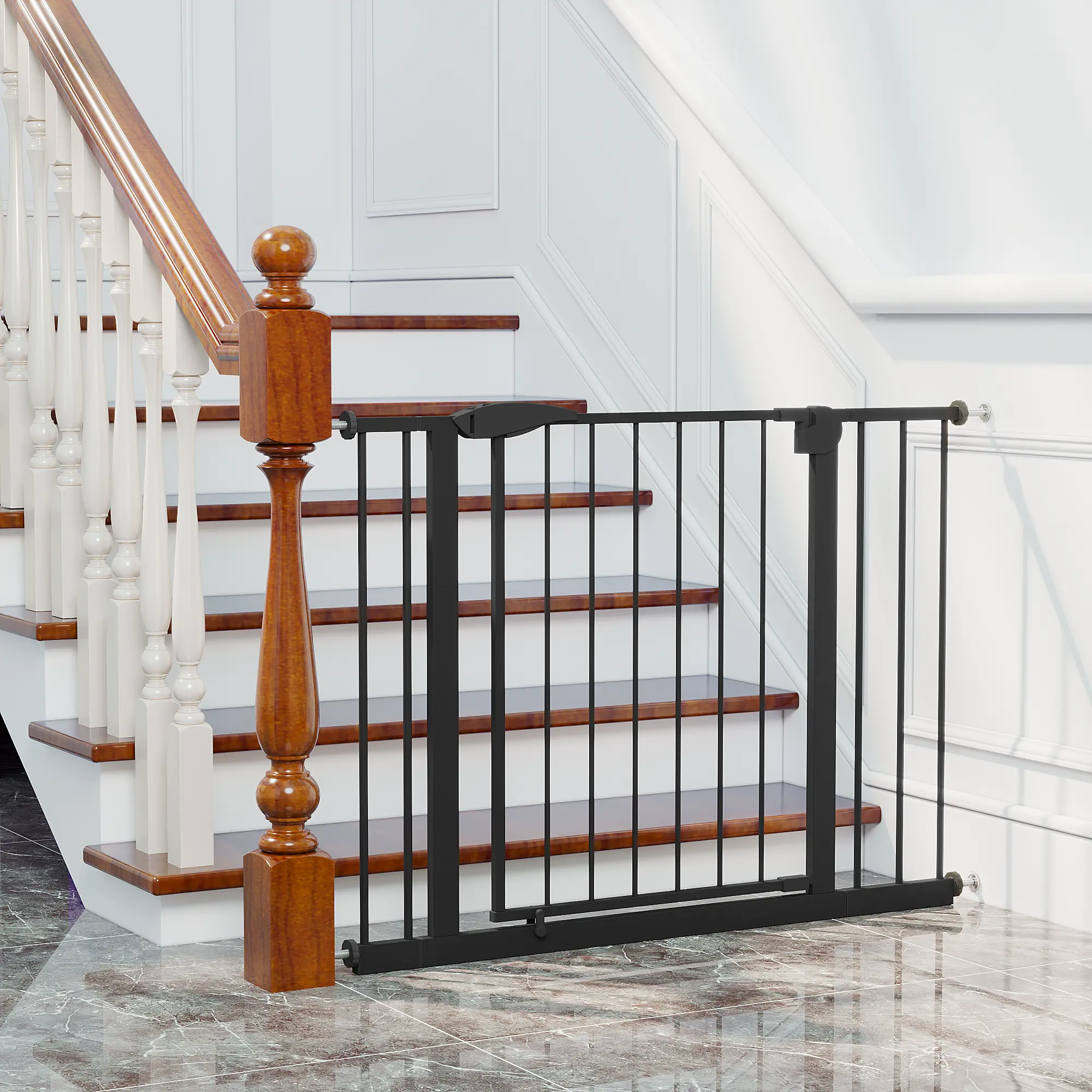 SAVEYOUR Steel Double Lock Safety Gate - No-Drilling Pressure-Mounted Indoor Barrier, Walk-Through for Doorways/Stairs, Stays Firm 150N, Baby Crawl & Pet Safety Solution