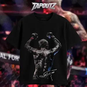 TAPOUTZ Charles Oliveira Do Bronx Heavy Cotton UFC Double Sides Unisex T-shirt For Fight Fan Lightweight Champion Apparel Menswear Womenswear Gift For Fans DTG Breathable Printing Classic Soft