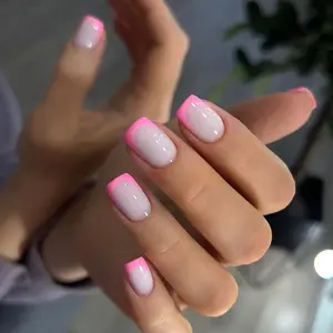Pink Shock French Press On Nails | CurvLife Nail | 24pcs Medium Square Fake Nails | Glossy Finish with Vibrant Neon Pink Tips & Timeless French Design | Easy to Apply, Comfortable & Long-Lasting | Great for Daily Outfits, Parties, Dates & Trendy Looks
