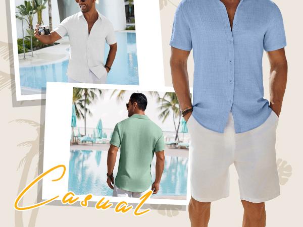 COOFANDY Men's Casual Button Down Shirts Short Sleeve Textured Summer Beach Shirt COOFANDY Men's Casual Button Down Shirts Short Sleeve Textured Summer Beach Shirt