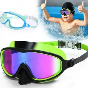 2 Pack Kids Swim Goggles with Nose Cover, Anti-Fog Child Diving Goggles Leak-Proof with Fabric Strap for Ages 3-15 Swimming