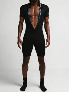 Sauna Suits for Men Sauna Sweat Shirt Heat Trapping Vest Full Body Shaper Workout Top with Shorts Exercise Fitness BLUE AND BLACK Sportswear