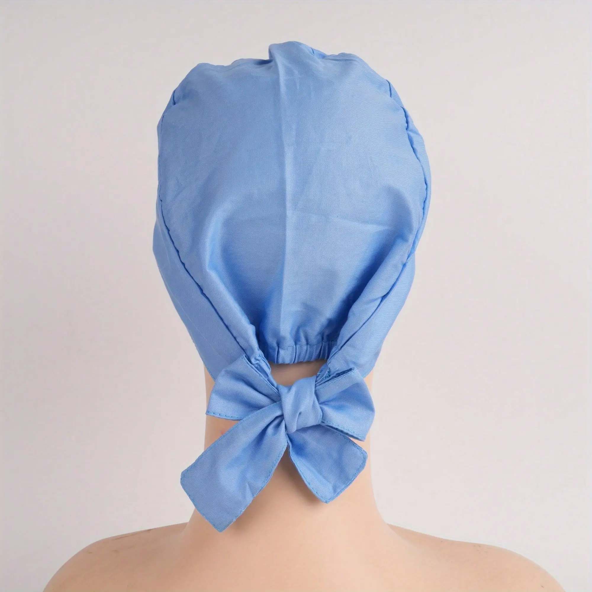 Light Blue Cotton Hair Scrub Cap with Tie Back Strap, Solid Color, Premium Soft Cotton Fabric, Birthday Gifts