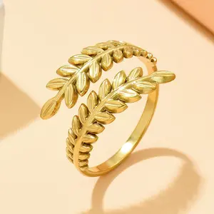 Titanium Steel Jewelry Temperament Forest Style Leaf Stainless Steel Ring with Adjustable Sweet Leaf Ring