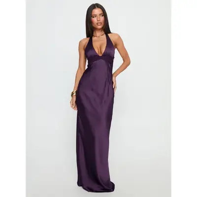 Asos Purple Fringe Dress Asos Design Fringe Cowl Halter Maxi Dress In  Purple TikTok Shop