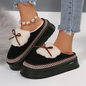 Womens Non Slip House Slippers Memory Foam Bottom Lined Rubber Sole Indoor Outdoor Fleece Shoes Winter Warm Mini Snow Boots