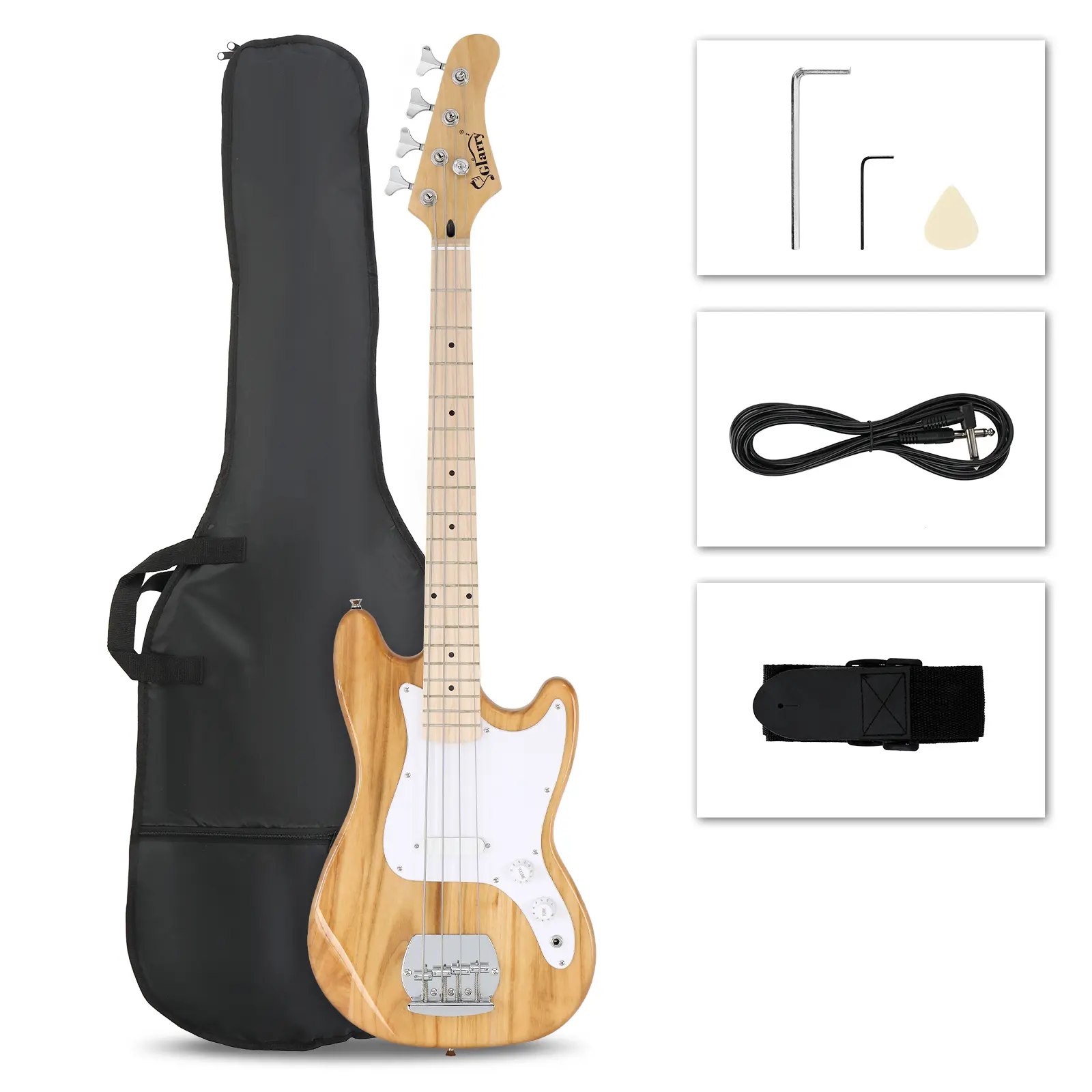 Beginner 30in Short Scale 4-String Electric Bass Guitar - Thin Wooden Body, Comfortable Neck & Fingerboard, Adjustable Bridge, Burlywood Finish, with Bag, Strap, Connecting Wire, Wrench Tool - Ideal for Festivals/Birthdays, Gift for Bass Guitars Beginners