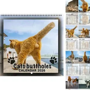 2026 Cat Calendar, 1/2 Counts Funny Cat Butt Tear-Off Calendar, Prank Gift for Cat Lovers, Humorous Gag Gift for Home & Office, 12-Month Calendar