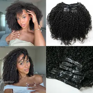 Ssawhair Afro Kinky Curly Human Hair PU Clip Ins Hair Extensions 7pcs 120g Seamless Clip In Hair Double Drawn Skin Weft Clip In For Women