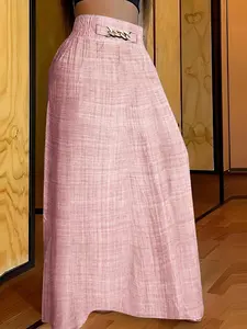 Women's Solid Color Woven Elastic Waist Skirt, Casual Fashion Skirt for Daily Wear, Ladies Bottoms for Summer