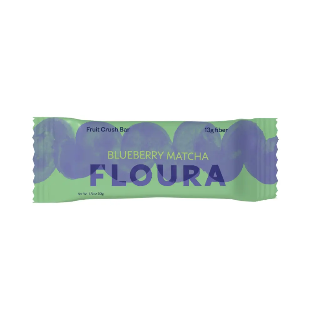 Floura & Co Blueberry Matcha High Fiber Snack Bar (1.8oz) - Vegan, Gluten-Free, Dairy-Free, Watermelon-Infused, Coconut Oil-Enhanced, Almond-Enriched, Pumpkin Seeds, Cupboard-Stable, Adults-Suitable Travel Snack, 6-Month Shelf Life