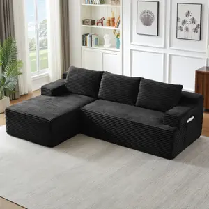 96" Sectional Couches for Living Room Cloud Couch Sofa with L-Shape Upholstered Boneless Couchs Modern Modular Sectional Couch with Chaise, Black