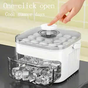 A Single Piece Cube of Ice Mold Designed for Making Ice at Home, Featuring a Large Storage Capacity, Ideal for Small Refrigerators, Complete with Lids. This Dual-Layer Ice Storage Container Allows for Combined Storage