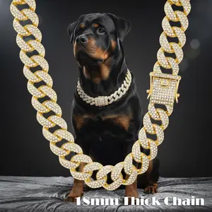 Big Dog Pet Collar Thick Heavy 18mm 18" 20" 24" Iced Cubic Zirconia Gold / Silver Plated Cuban Chain Necklace High Quality Polished