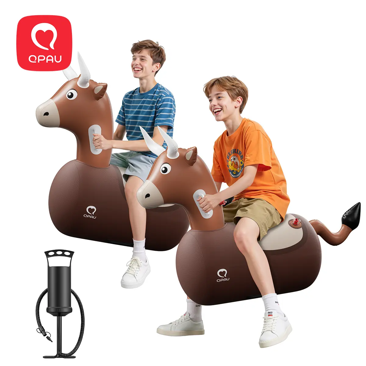 QPAU Kids Bull Toy 1/2PCS Set 220 lbs Weight Capacity Bouncing Animal Bull-Themed Suitable for Children 5+ Large Size Comfortable and Stable Dual Independent Air Chambers summerwins