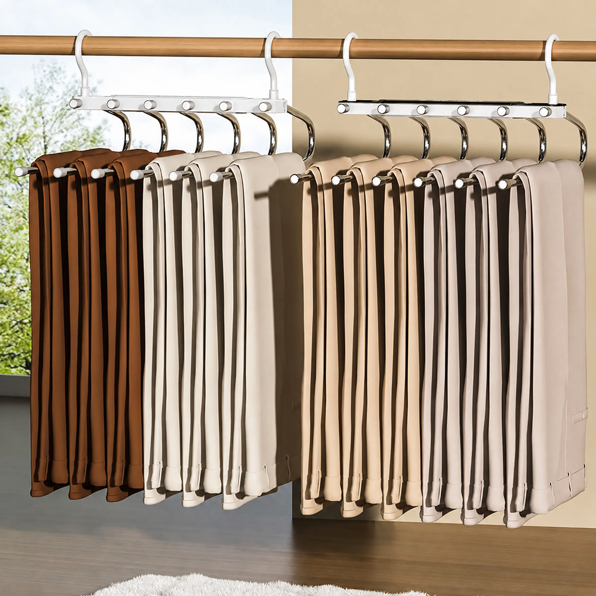 Neutral Durable Plastic 6-Layer Anti-Slip Multifunctional Clothes Hangers - 50mm Spacing Space Saver Hangers, Closet Storage Wardrobe Accessory for Hanging Jeans Trousers, No Excess Bulk Durable Plastic Hangers Clothes Hangers Plastic