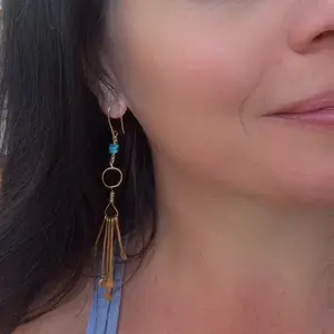 Turquoise and gold Dangle Earrings - Earthy Elegance with a Boho Twist