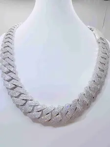 VVS Diamond Set Cuban Chain Necklace Hip Hop Style Ice Crystal Diamond 20mm 925 High Quality Miami Cuban Chain Necklace Fashion Shine Chilled Hip Hop Necklace Jewelry Star Shine Necklace