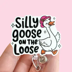 Glitter My Badge Silly Goose badge reel for nurse and hospital workers. Badge clip Badge pull - Retractable swivel clip with a 360 rotation. Great gift for coworkers.