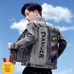 Mens Denim Jacket Ripped Slim Jean Jacket Coat for Men