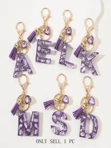 1pc /Initial keychain accessory Apricot Love Heart Tassel Glue Letter Key ring chain Keychain For Bags Outdoor Casual Backpack Charm DIY Outdoor Backpack Hanging Accessories Key Chain Key Ring Suitable as Gifts for Friends