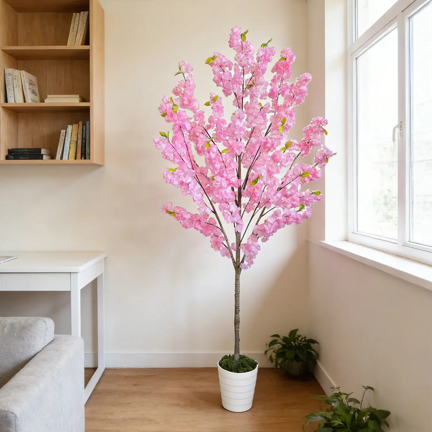 1Pcs Artificial Cherry Blossom Tree 5.25-6.89ft, No-Maintenance Indoor/outdoor Plant, Decorative Fake Tree, Artificial Flower Plant, Fake Blossom Plants, Home Decor for Living Room, Bedroom, Patio, Wedding, Artificial Cherry Trees