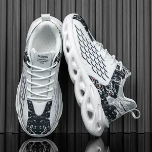 Men’s summer breathable mesh athletic sneakers with thick height boost soles, blade-style dad shoes with fish scale texture—trendy casual running shoes for men.