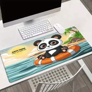1pc Happy Panda Beach Scene XXL Mouse Pad - HD Printed Desk Mat with Panda on Raft, Palm Trees & Ocean View, Multi-Functional Gaming & Office Accessory, Ideal Gift for Family & Friends, Panda Gifts